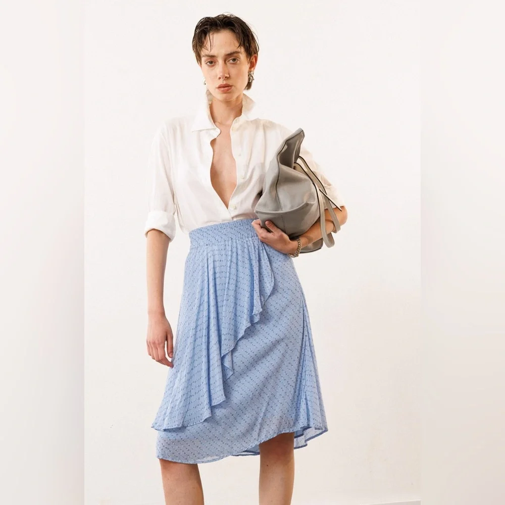 Ganni Blue Ditsy Floral Chiffon Knee Length Skirt